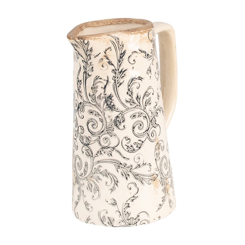 Decoration Jug 16x11x20 cm Beige Gray Ceramic Flowers Jug
