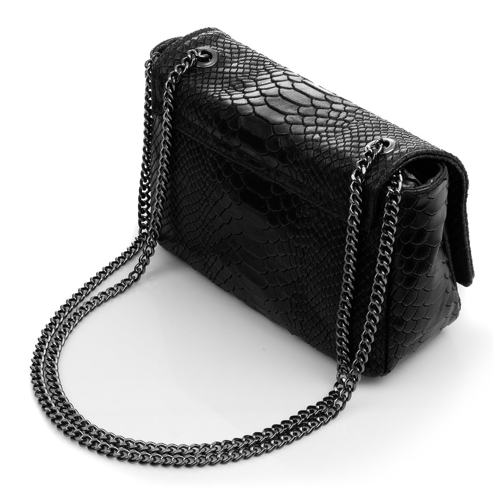 Florence Artegiani. Dalida Women's shoulder bag. Genuine Leather Suede Engraving Snake