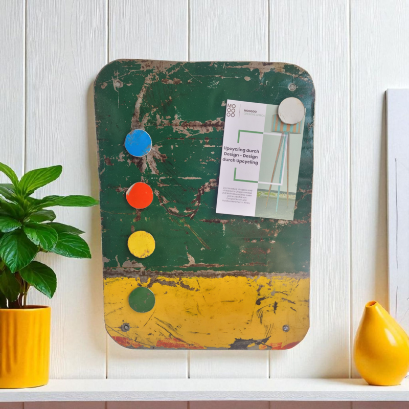 Magnetic board made from recycled oil drums with 5 colorful magnets