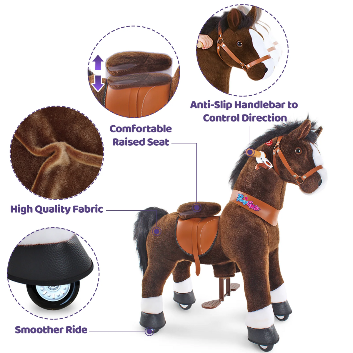Ponycycle Ride su Toy Chocolate Brown Horse | Età 4-7 | Peluche giocattolo da giro per animali | Classic U migliori regali
