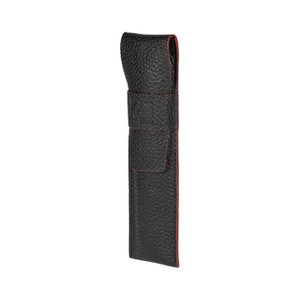 K0028AB | Pen case in genuine full grain leather, dollar grain - Black color with red edges - Dimensions: 4.5 x 16.5 x 1 cm - Packaging: Bottom/lid gift box