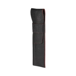 K0028AB | Pen case in genuine full grain leather, dollar grain - Black color with red edges - Dimensions: 4.5 x 16.5 x 1 cm - Packaging: Bottom/lid gift box