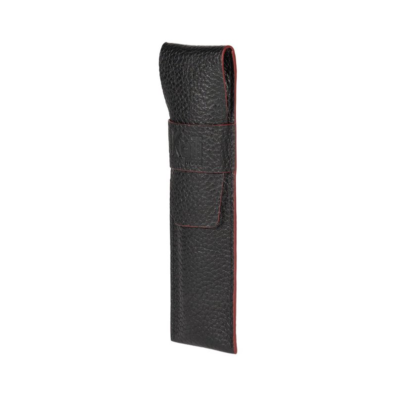 K0028AB | Étui à stylos en cuir véritable pleine fleur, grain dollar - Coloris noir avec bords rouges - Dimensions : 4,5 x 16,5 x 1 cm - Packaging : Coffret cadeau fond/couvercle