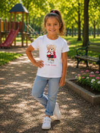 Oversized t-shirt featuring a cute bear graphic in various colors and sizes. Made of soft, comfortable material. Suitable for casual wear.