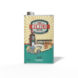 Vintage retro car design, tin can packaging, classic automotive illustration, extra virgin olive oil.