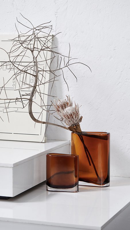 glass vase assymetric squircle  shape tube,series: BADEN