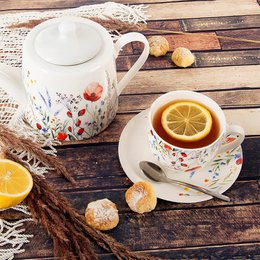 Tasse und Untertasse Porzellan weiße Mohn 260 ml