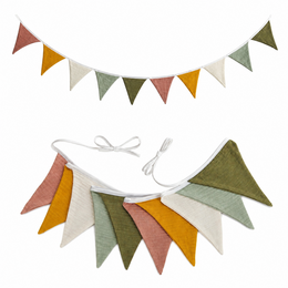 Colorful fabric bunting garland, autumn colors, triangular flags, multi-colored decoration, party banner.