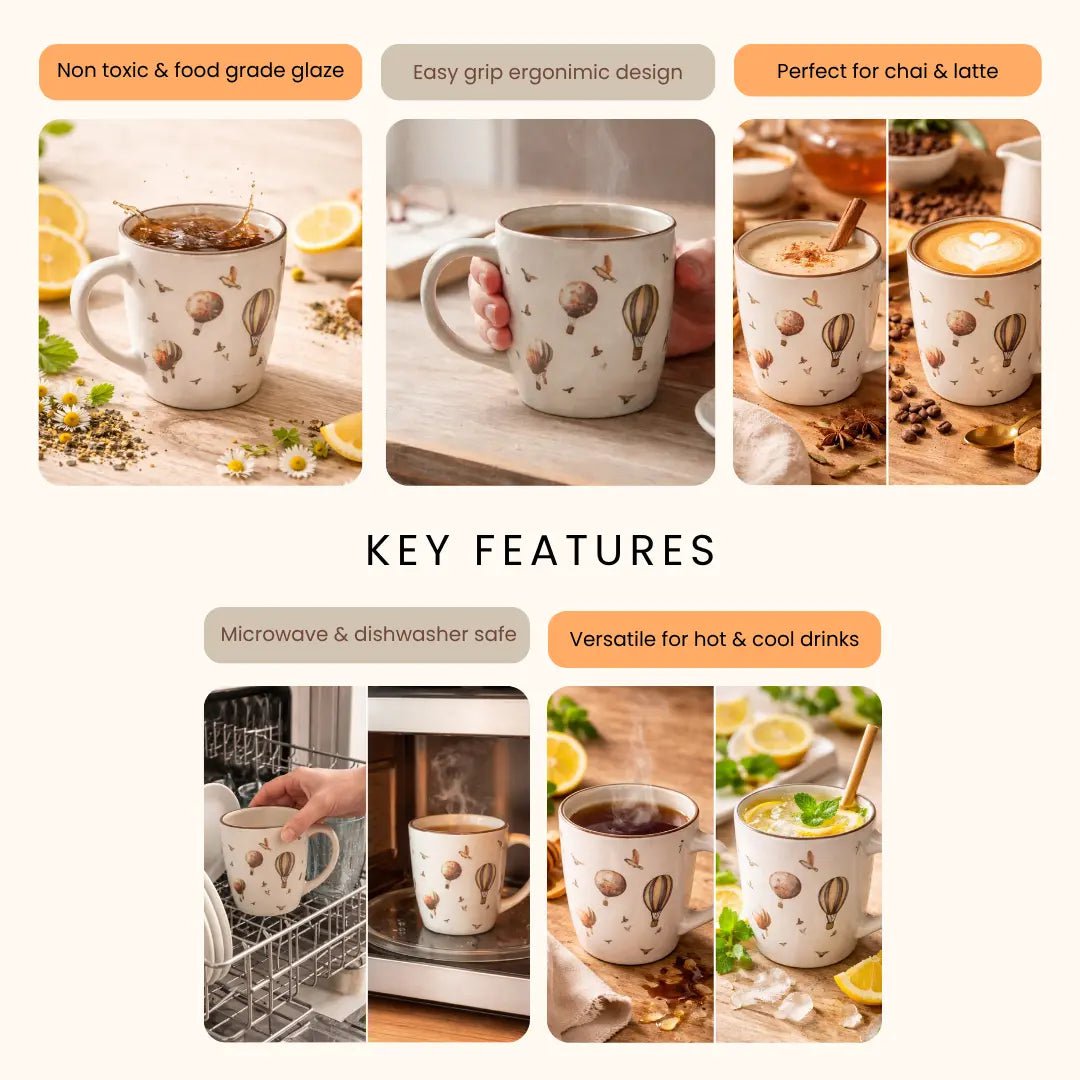 Kaffeebecher | Keramik Heißluftballon Vintage | 4er-Set