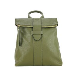 RB1021E | Soft women's backpack in genuine leather Made in Italy with adjustable shoulder straps. Zipper and accessories in shiny gold metal - Green color - Dimensions: 30 x 34 x 10.5 cm