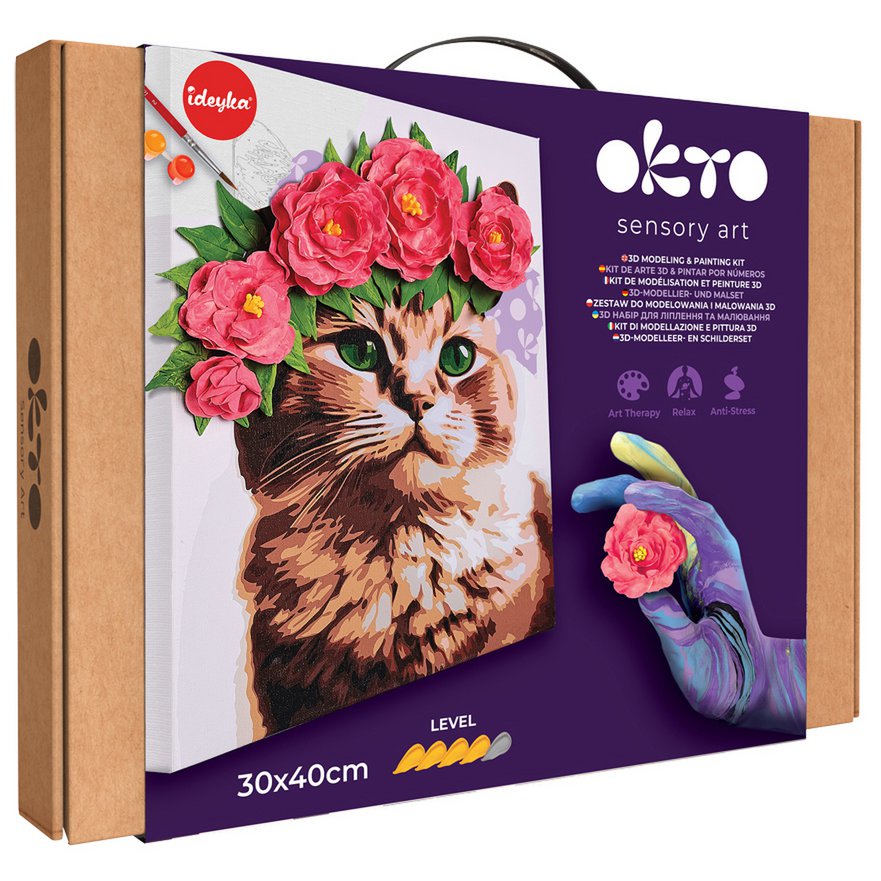 Okto Sensory 3D Air Clay and Color by Numbers - Cat with Flower Wreath