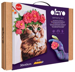 Okto Sensory 3D Air Clay and Color by Numbers - Cat with Flower Wreath