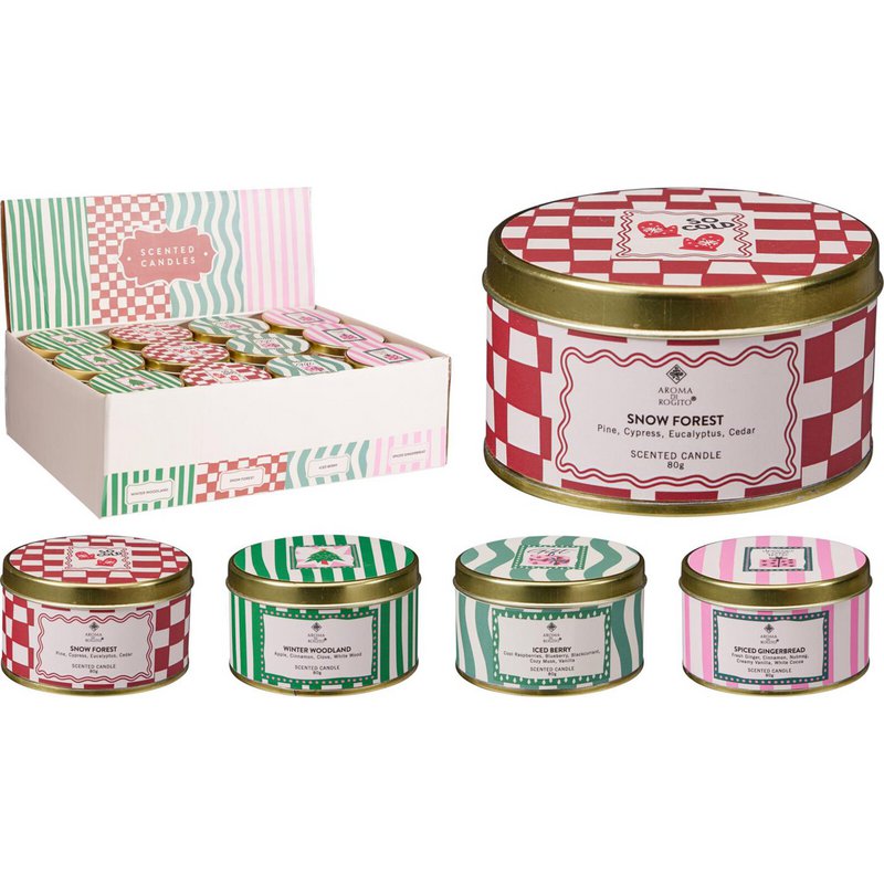 Scented candle in tin 7x4cm 4ass
