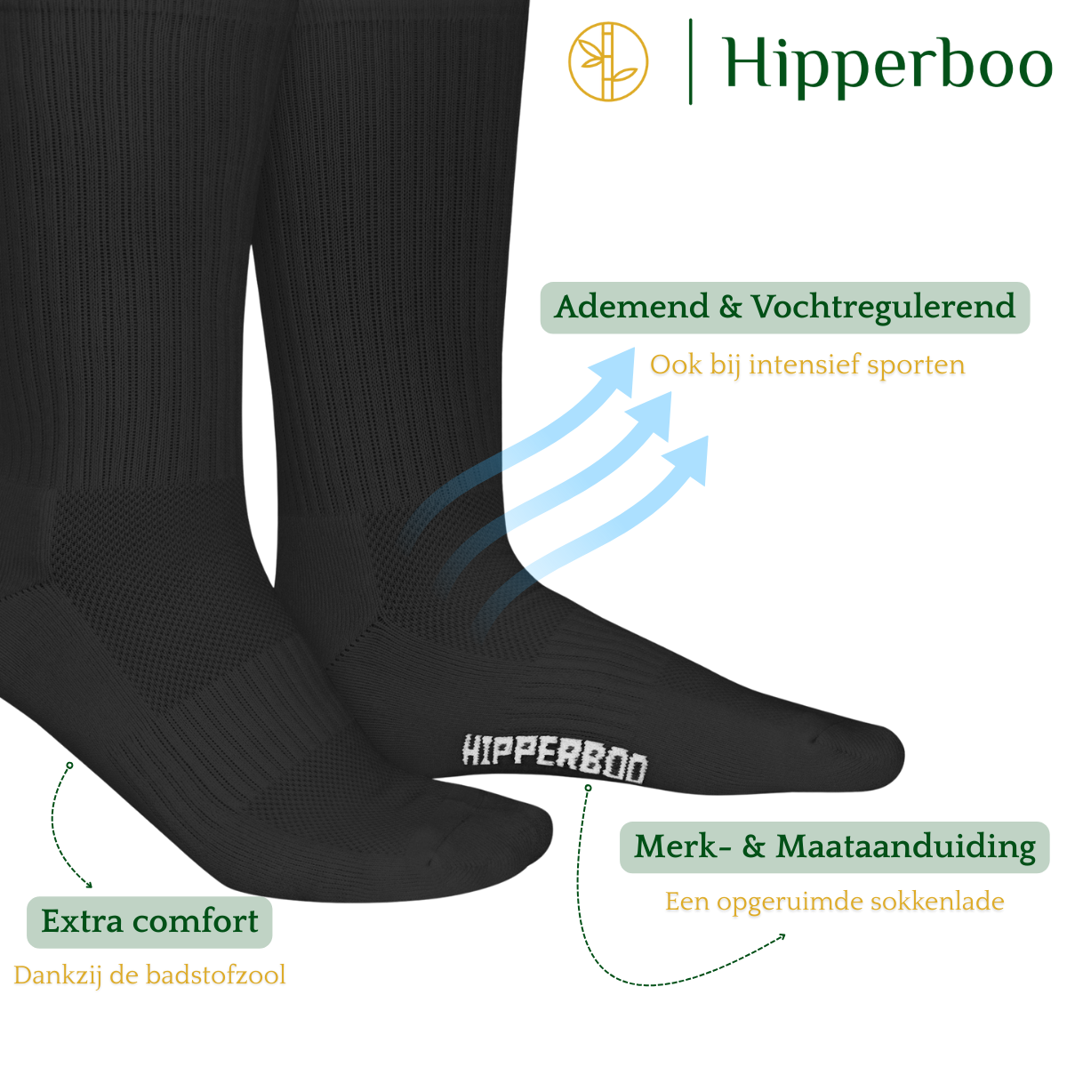 Hipperboo® 3 oder 6 Paar Bambus-Sportsocken | Tennissocken | Laufsocken | Nahtlos | Schwarz oder Weiß | Mehrere Größen