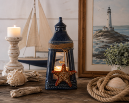 Blue ceramic marine candle holder h 35x16x16 cm