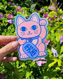 Pegatina con purpurina Gato de la suerte Maneki Neko