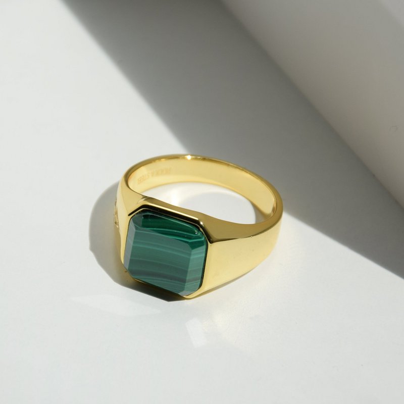 Ring HORUS MALACHITE | 925 silver | gilded