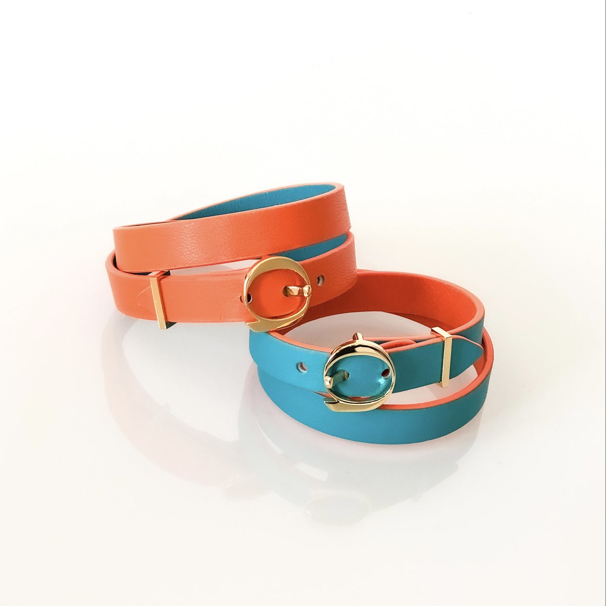 DUO TWIST leather bracelet Orange - Turquoise