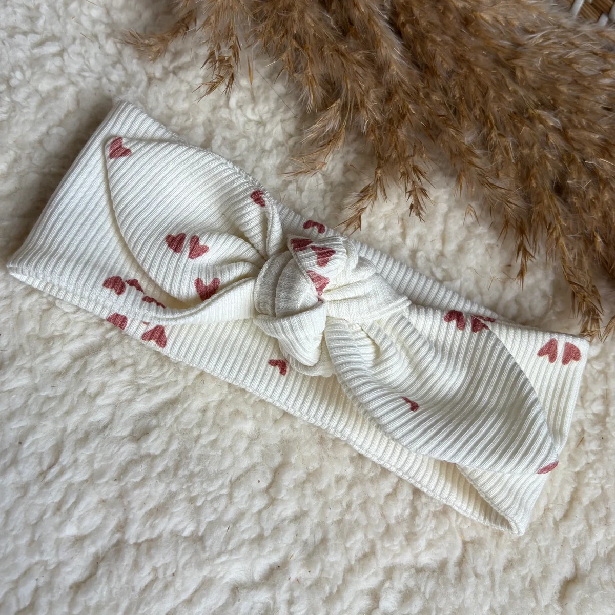 Cerchietto nodo cuori bianco rosa