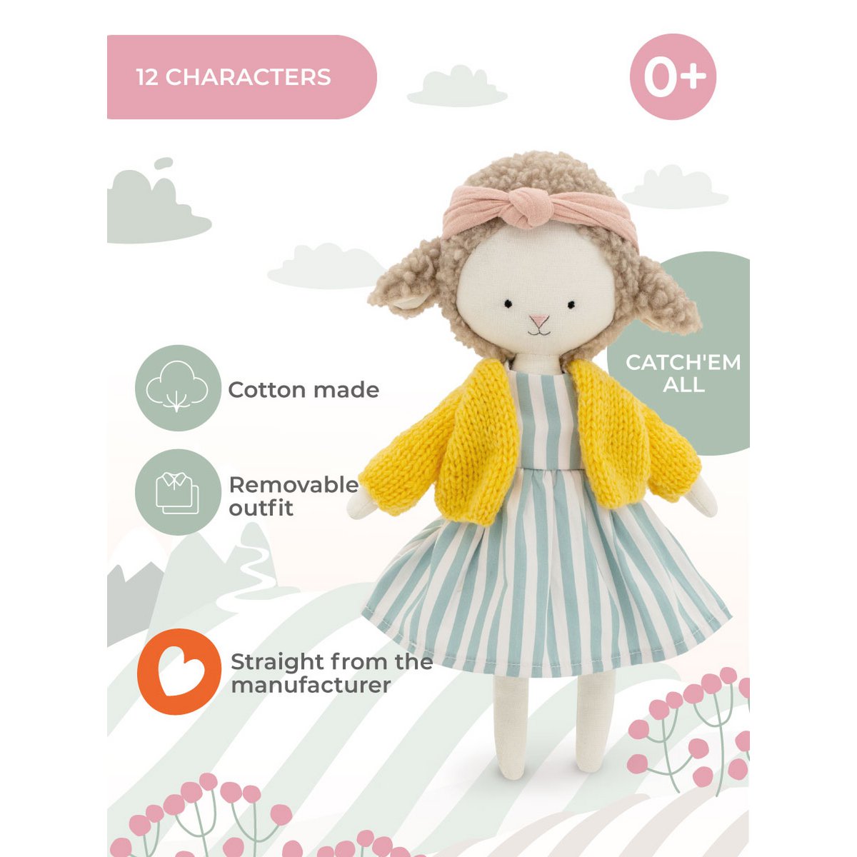 Cotton Plush Toy, Cotti Motti, Zoe the Sheep (30 cm)
