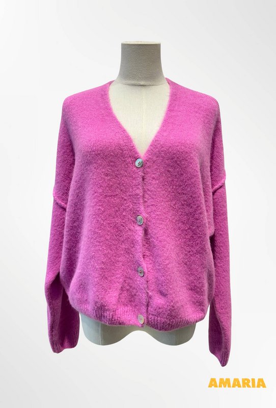 Dame cardigan - Premium kvalitet - Blød strik dyb V-hals med knapper - ALPACA/ULD - 23050