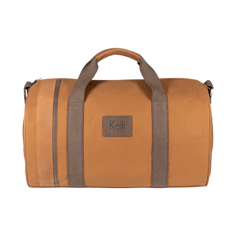 K2006UB | Sac de voyage en Toile 100% Coton/Cuir Véritable, pleine fleur, coloris Naked - Tan, fermeture zippée. Dimensions : 45 x 25 x 28 cm - Conditionnement : Sachet TNT