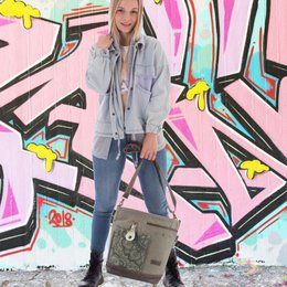 Sunsa dames schoudertas. Handtas gemaakt van canvas en leer. Schoudertas in vintagestijl. Grote kaki crossbodytas voor dames met mandala print