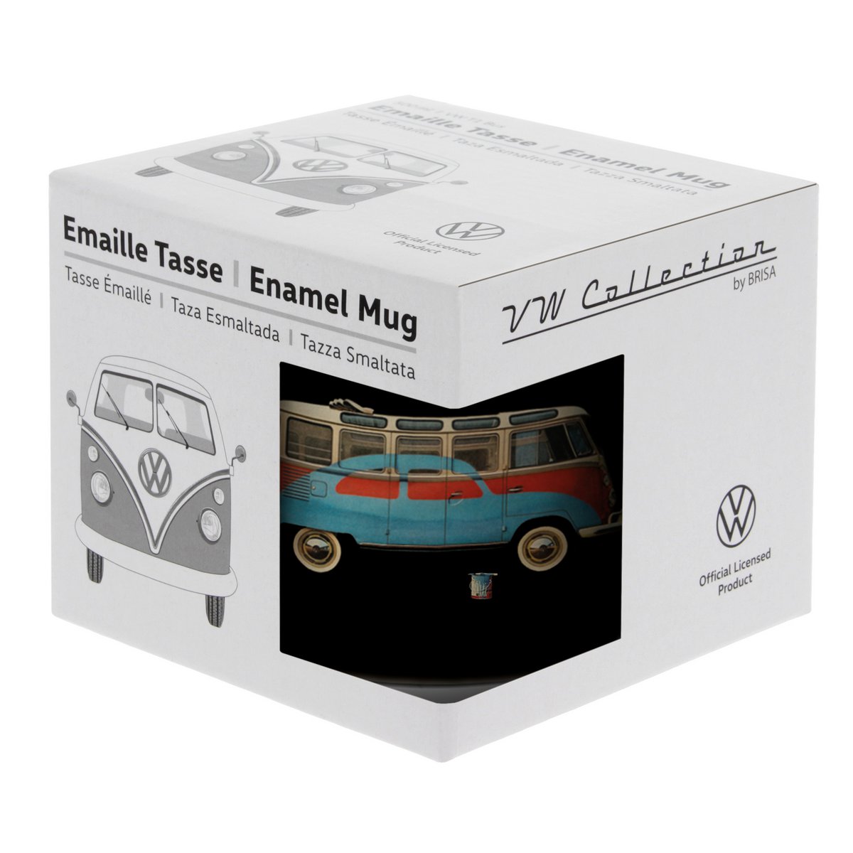 Volkswagen VW T1 Bus Enamel Mug 500ml in Gift Box - Samba & Beetle/Black