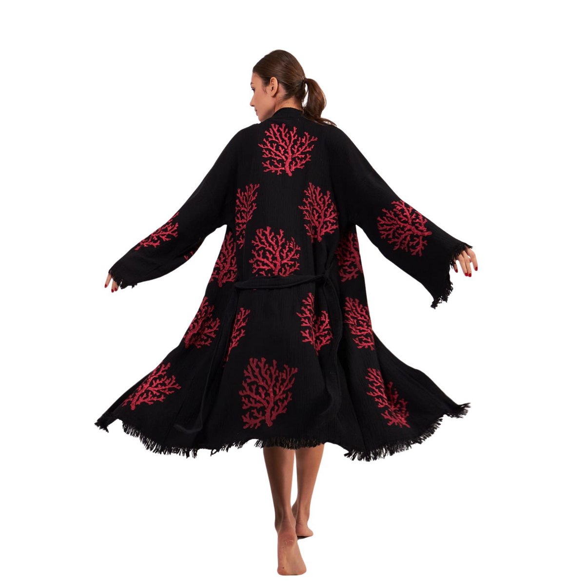 Kimono Largo Coral-Negro