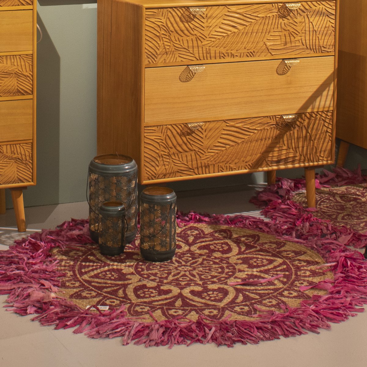 DYWAN OKRĄGŁY 120CM JUTA Z NATURALNYM/FUKSJĄ FREZAMI °120CM, 60% JUTA + 40% BAWEŁNA ST49933