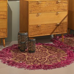 ROUND RUG 120CM JUTE WITH NATURAL/FUCHSIA FRINGES °120CM, 60% JUTE+40% COTTON ST49933