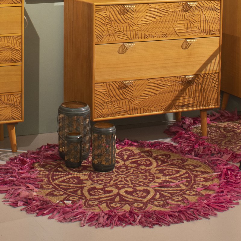 ROUND RUG 120CM JUTE WITH NATURAL/FUCHSIA FRINGES °120CM, 60% JUTE+40% COTTON ST49933