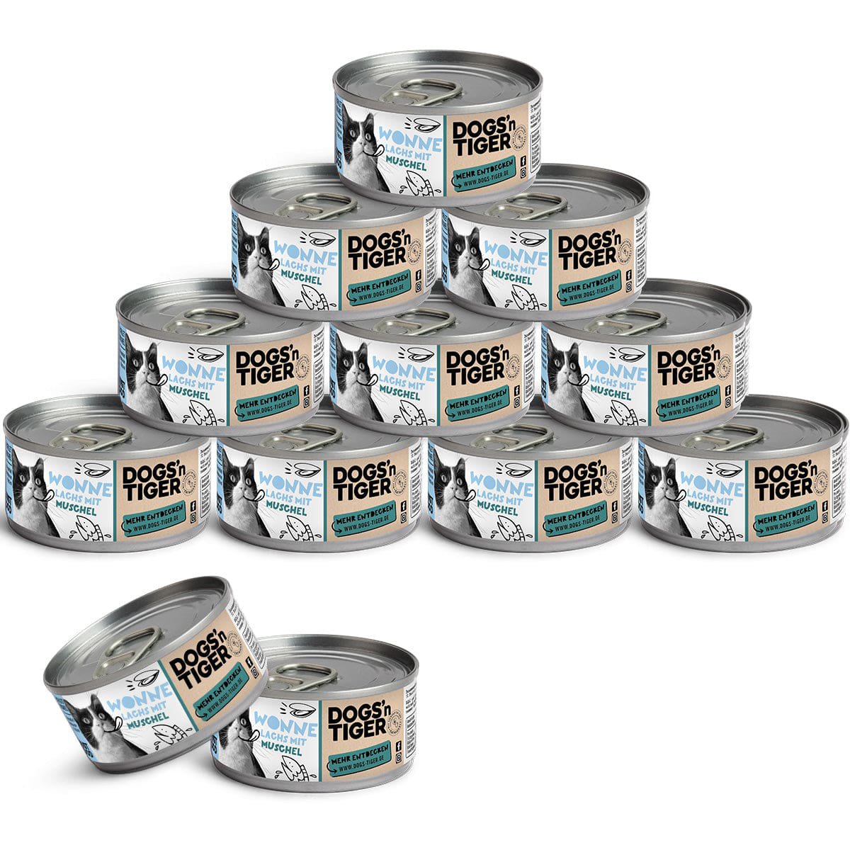 Dogs'n Tiger Adult, nourriture pour chats premium, bliss, nourriture humide, sans céréales, saumon et moules