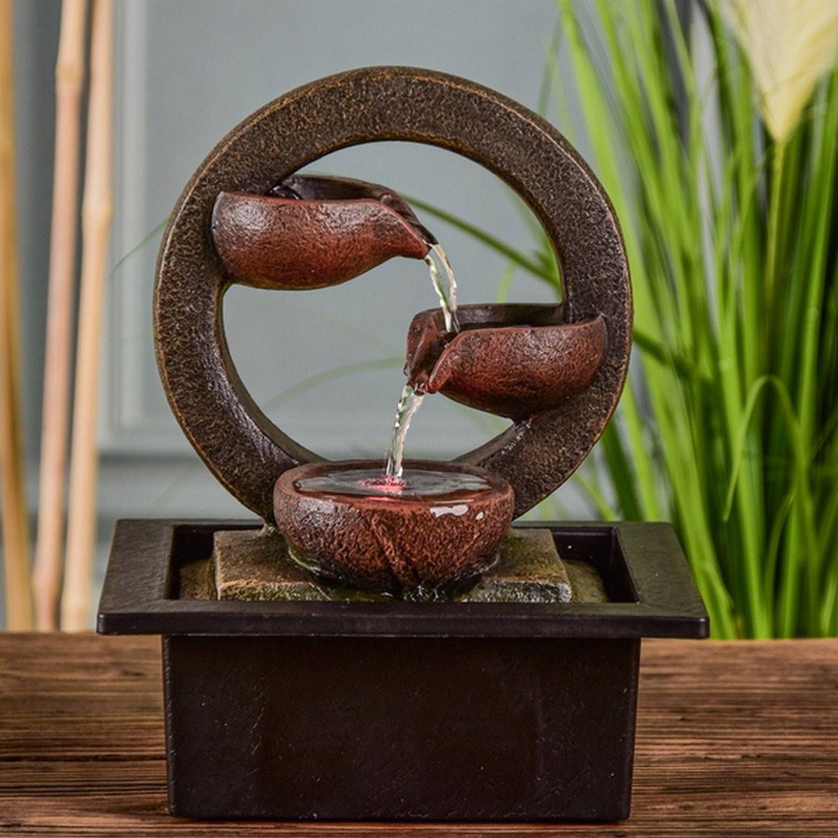 Zimmerbrunnen – Terai – Zen-Dekor-Idee – buntes LED-Licht – Wasserfluss-Kaskade – entspannendes Ambiente-Geschenk