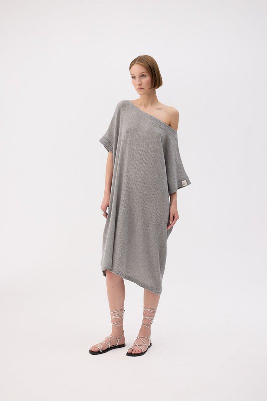 IKIKIZ Crinkle-Kleid aus Baumwolle und Leinen