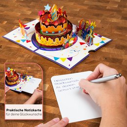 Tarta de cumpleaños con música y tarjeta desplegable luminosa.