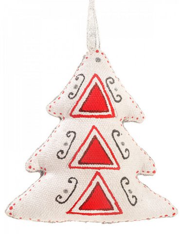 Een zilveren en rode kerstboom