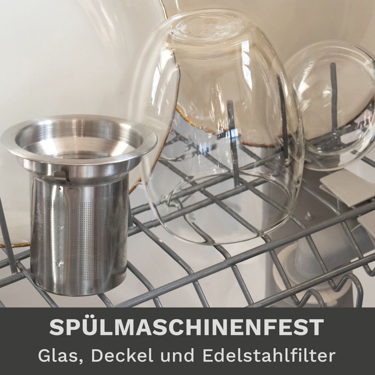 Creano Doppelwand-Teeglas mit Filter und Deckel 400ml