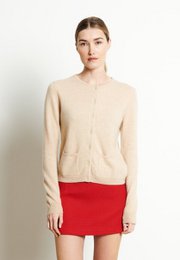 LILLY 4 Beigefarbener, taillierter Kaschmir-Cardigan mit Rundhalsausschnitt
