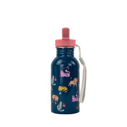  Children's water bottle with colorful big cat design, made of durable stainless steel, suitable for kids.