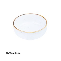 Ciotola piccola rotonda in ceramica bianca con bordo dorato 11x11x4,5 cm