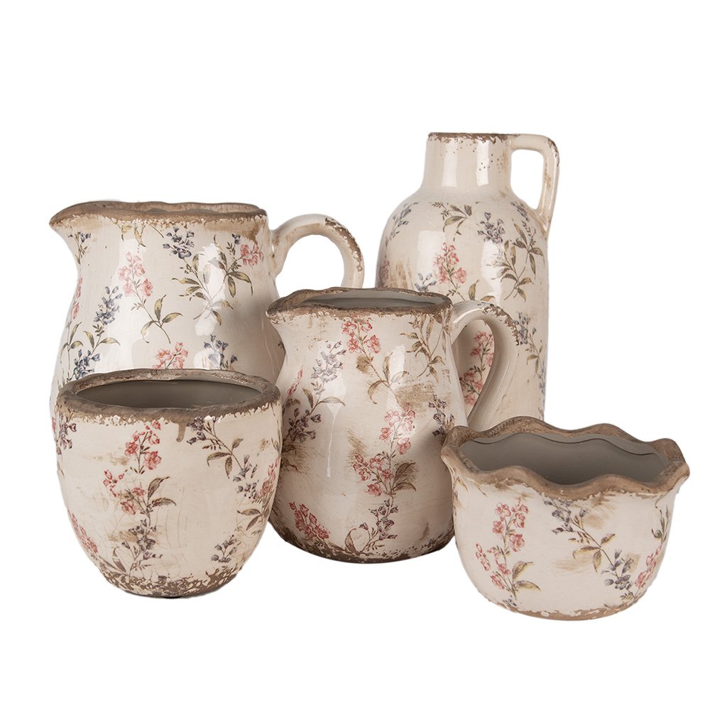 Blumepot Ø 17x11 cm Beige Pink Keramik Blumenpot im Inneren