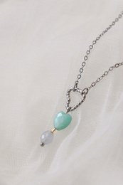 Halskæde Twisted Heart, Amazonite og Aquamarine - Sølv