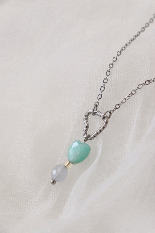Halskæde Twisted Heart, Amazonite og Aquamarine - Sølv