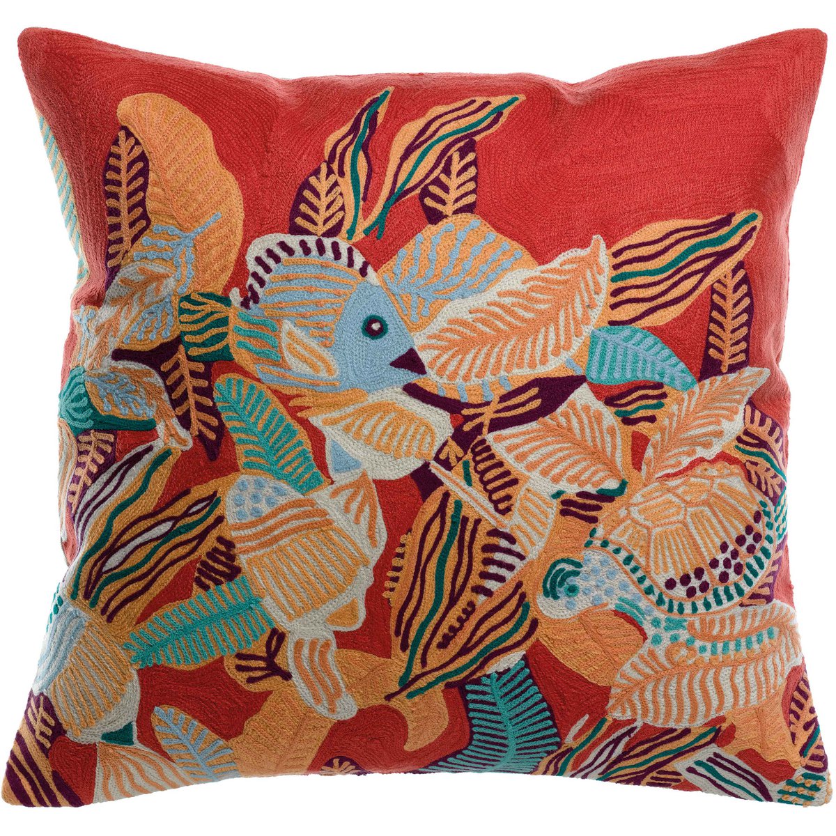 Dori papaya embroidered cushion 45 x 45