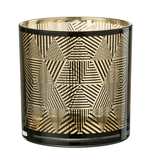 J-Line lantern Triangles Stripes - glass - brown - medium