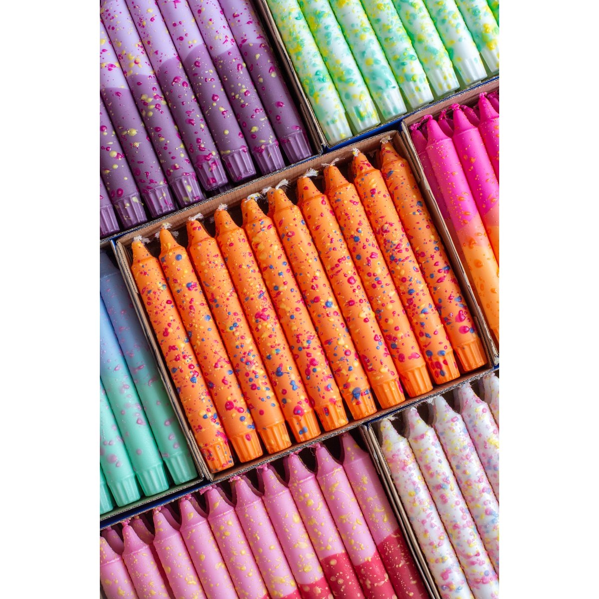 Taper candles- Summer vibes / Orange - Blue Confetti Colors