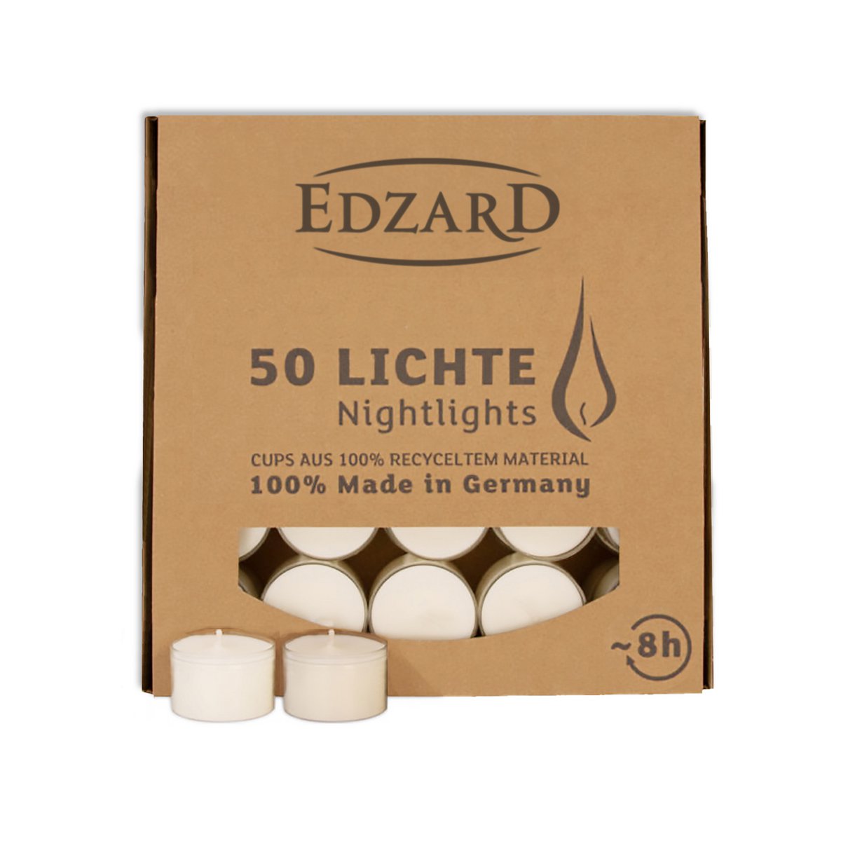 EDZARD 50 sztuk WENZEL Nightlights świeczki tea light, biała, przezroczysta osłona, czas palenia ok. 8 h