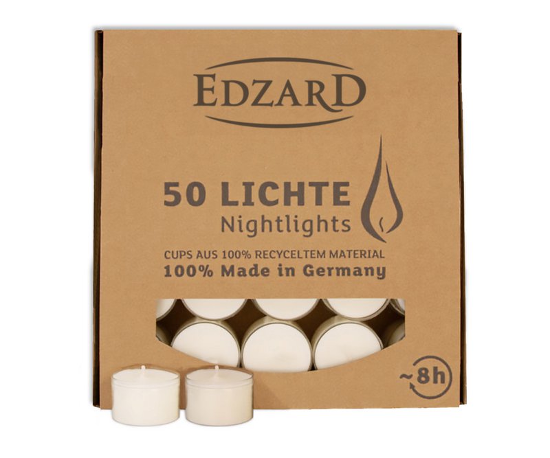 EDZARD 50 stuks WENZEL Nightlights theelichtkaarsen theelichtjes, wit, transparant deksel, brandduur ca. 8 uur