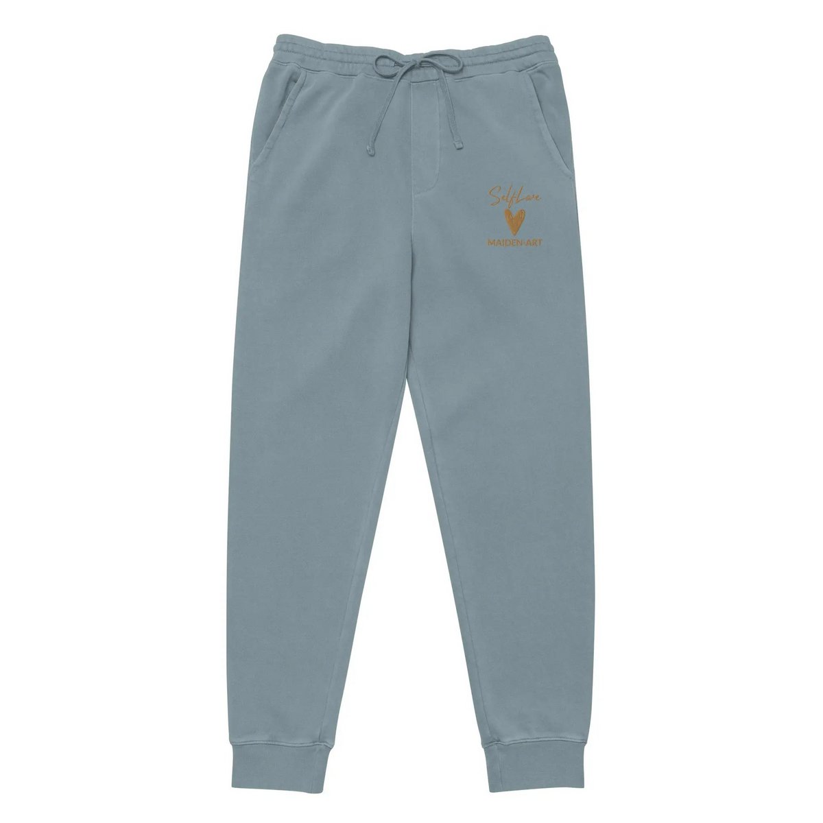 Self Love Unisex barwione pigmentowo spodnie dresowe z haftem w kolorze starego złota - spodnie dresowe unisex